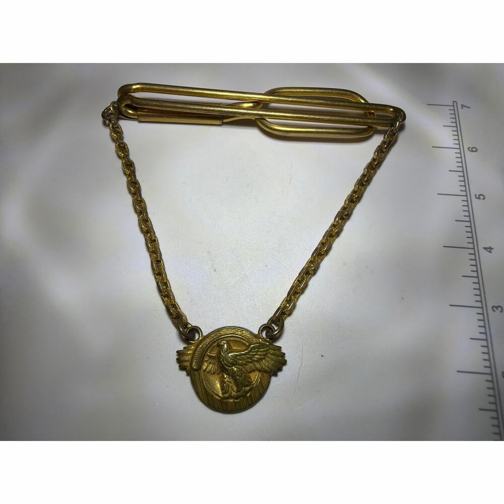 Vintage Swank Eagle Tie Clasp Bar Gold Tone Chain Tie Clip Pat